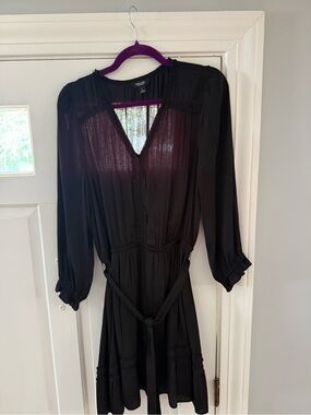 Simply Vera Vera Wang Black Long-Sleeve V-Neck Tie-Waist Dress